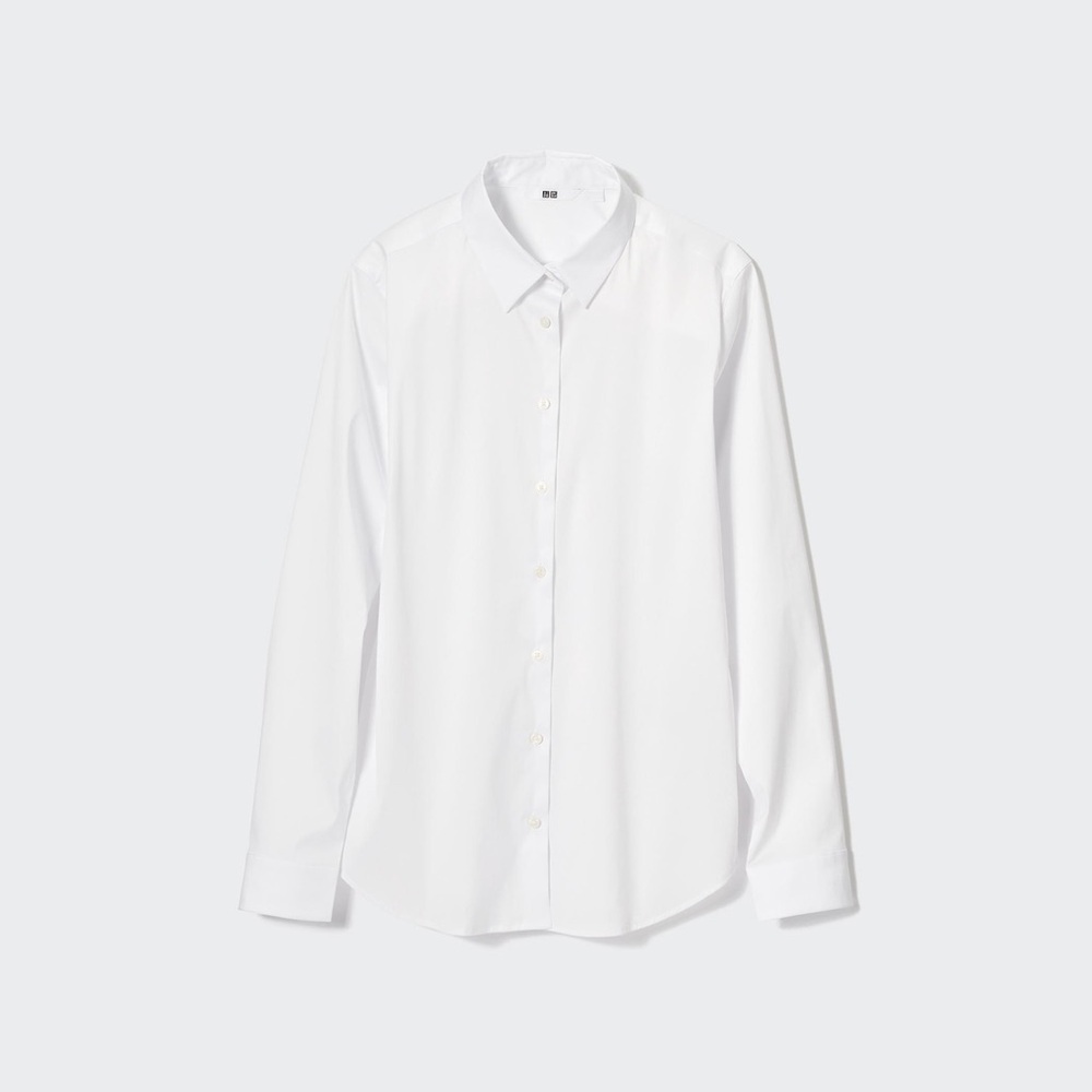 NWT Uniqlo Women Supima Cotton Stretch Long Sleeve Shirt in 00 White